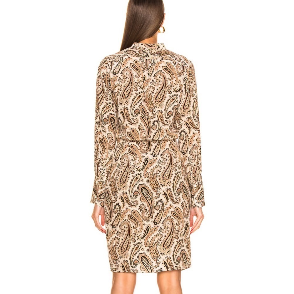 Nili Lotan tan Leora paisley long sleeve silk shirt dress - size 6 (Small) NWT - Picture 3 of 5